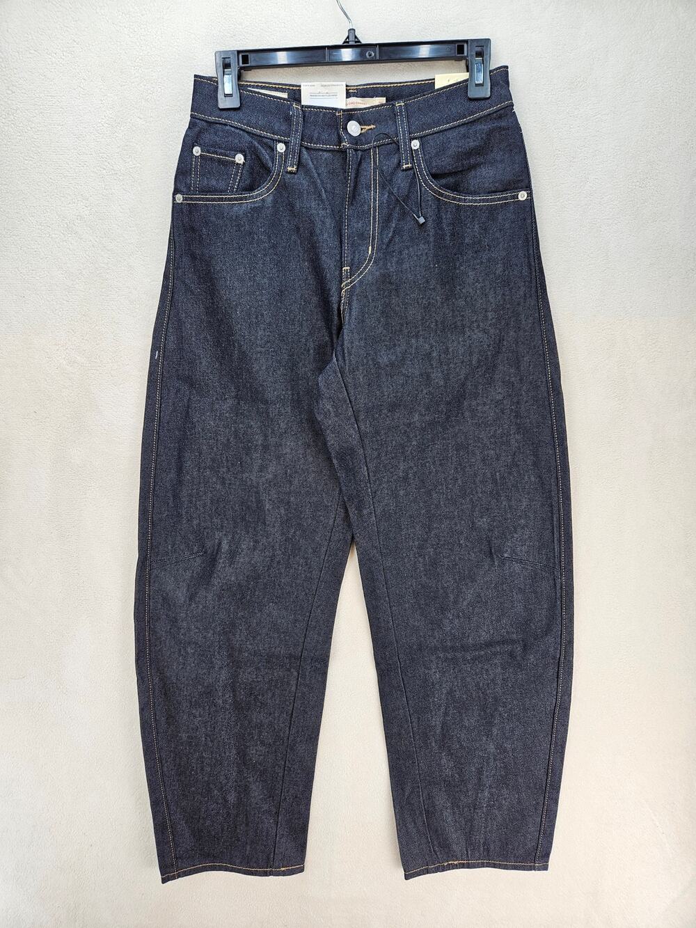 LEVI'S WOMEN'S 25X30 PREMIUM BAGGY DAD BARREL JEANS DARK INDIGO BLUE DENIM NWT
